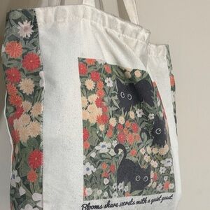 Floral Cat Print Tote Bag